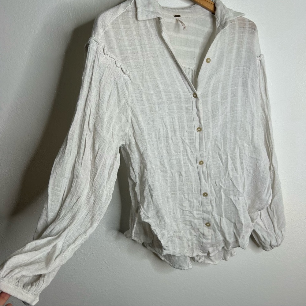 Free People White Loose Lighweight Cotton Rayon Button Down Blouse Size M - Picture 11 of 13